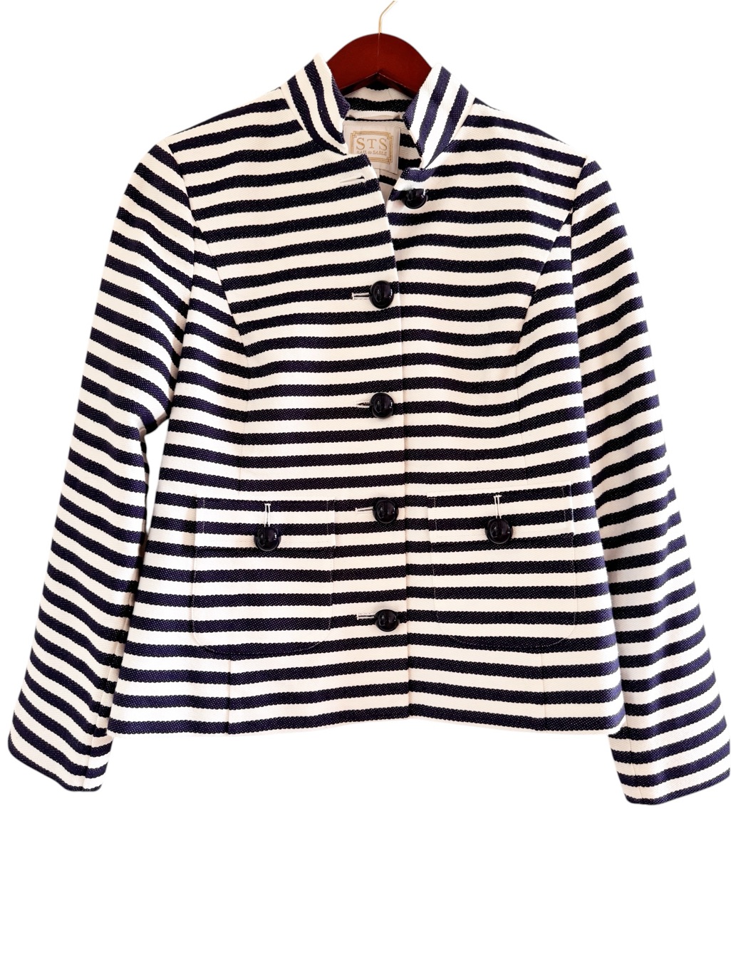 Sail To Sable Nautical Striped Button Front Blazer In Navy Stripe Size Small
